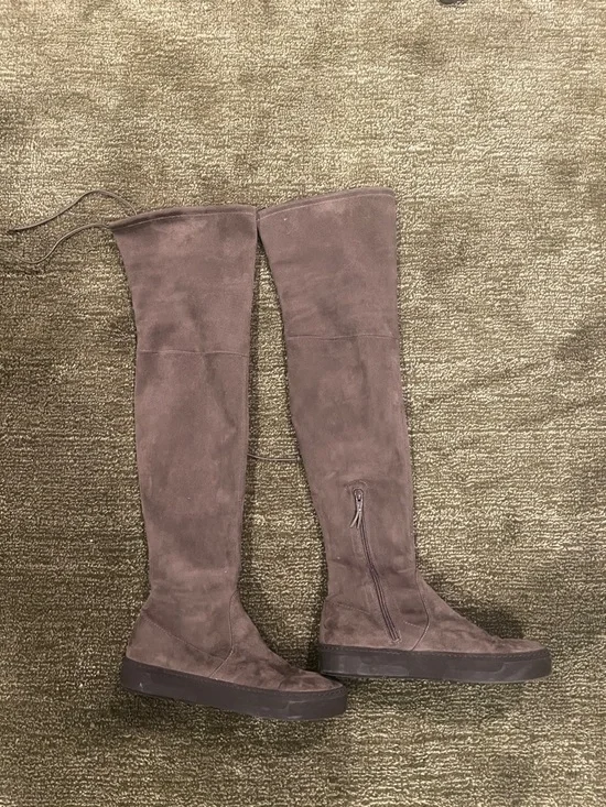Stuart Weitzman Playtime Over-the-Knee Boots - Brown Suede - Picture 2 of 7